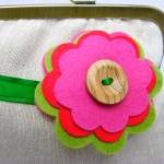 Linen Fabby Purse - Flower With Wooden Button
