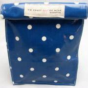 Oilcloth Lunch Bag - Spots - White On Navy Blue  