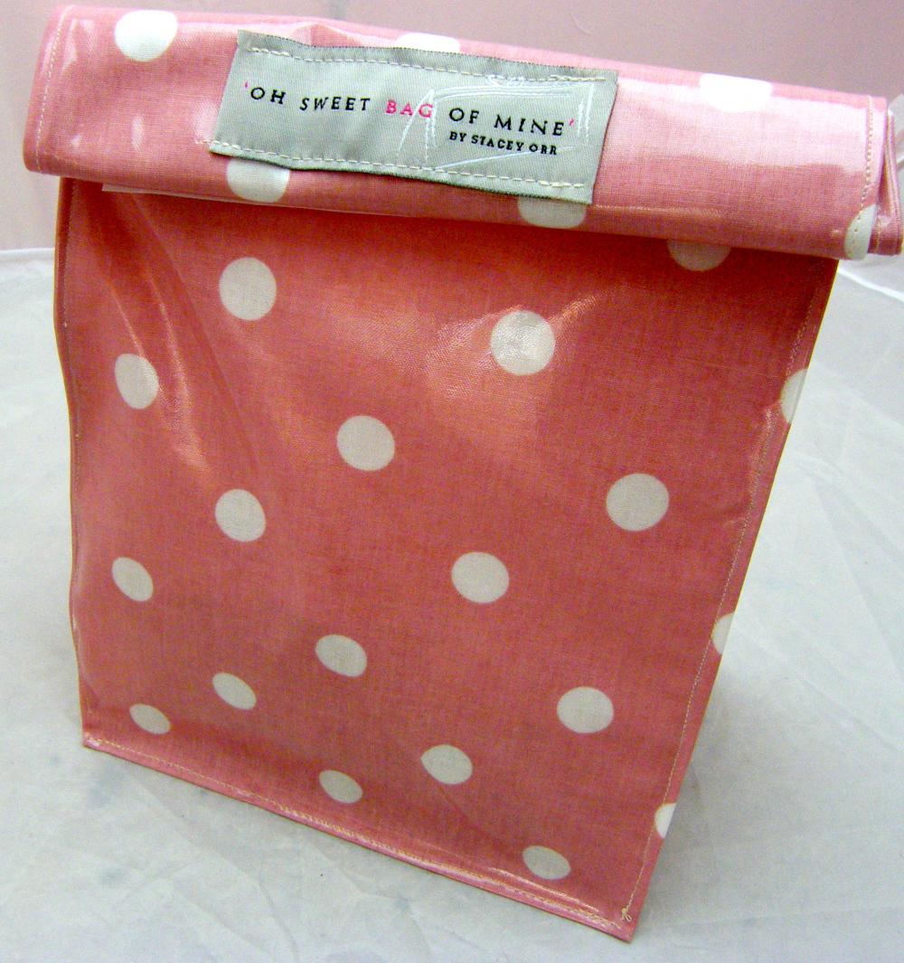 Oilcloth Lunch Bag - Spots - White On Pink